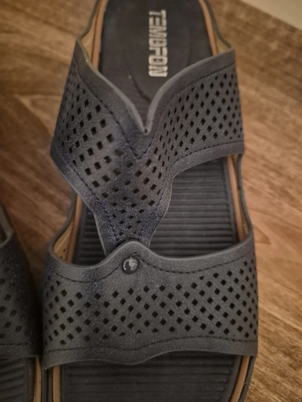 Woman's Navy Perforated Slide Sandals